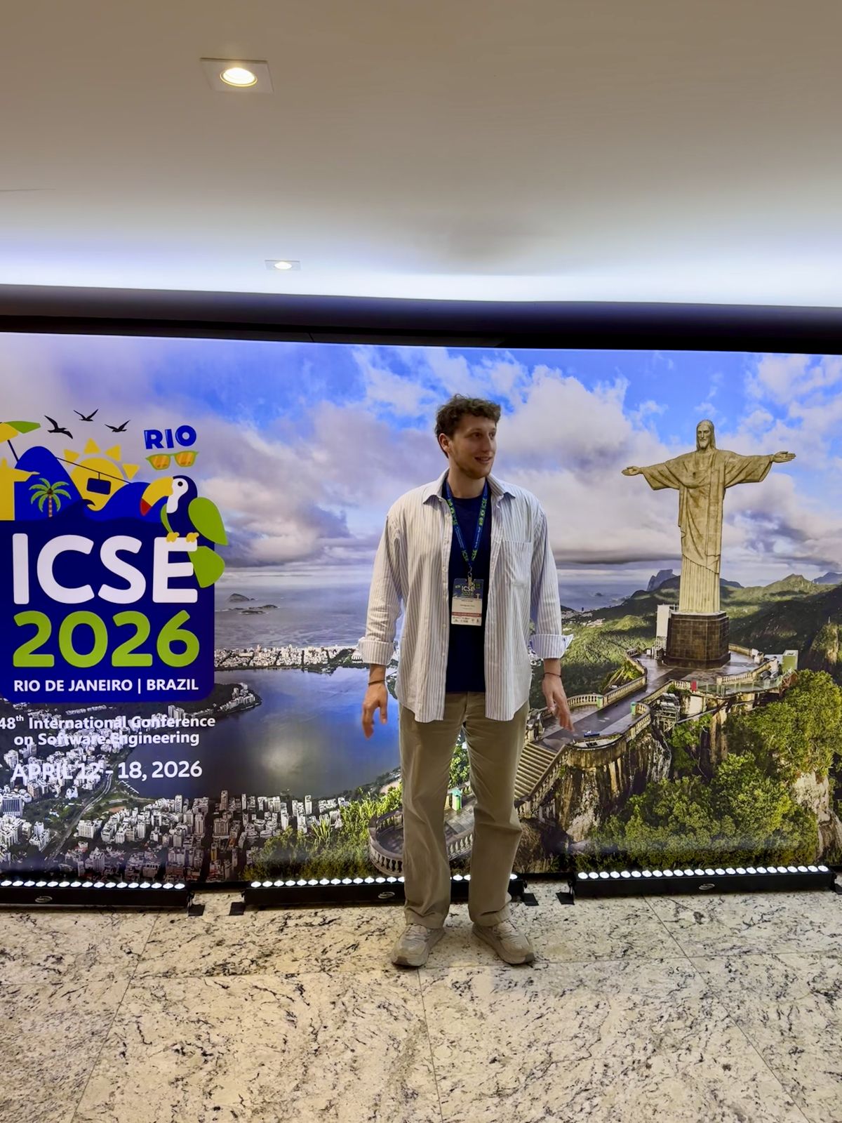 Silvio Meneguzzo at the ICSE 2026 conference backdrop in Rio de Janeiro
